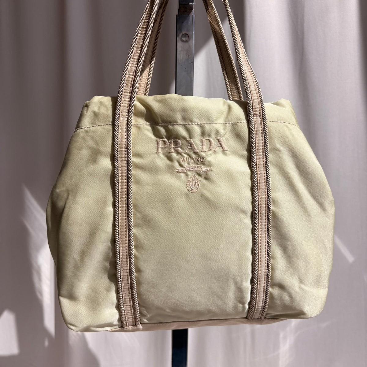 Vintage Prada Tessuto Marchio Nylon Rope-Trim Tote, Sage