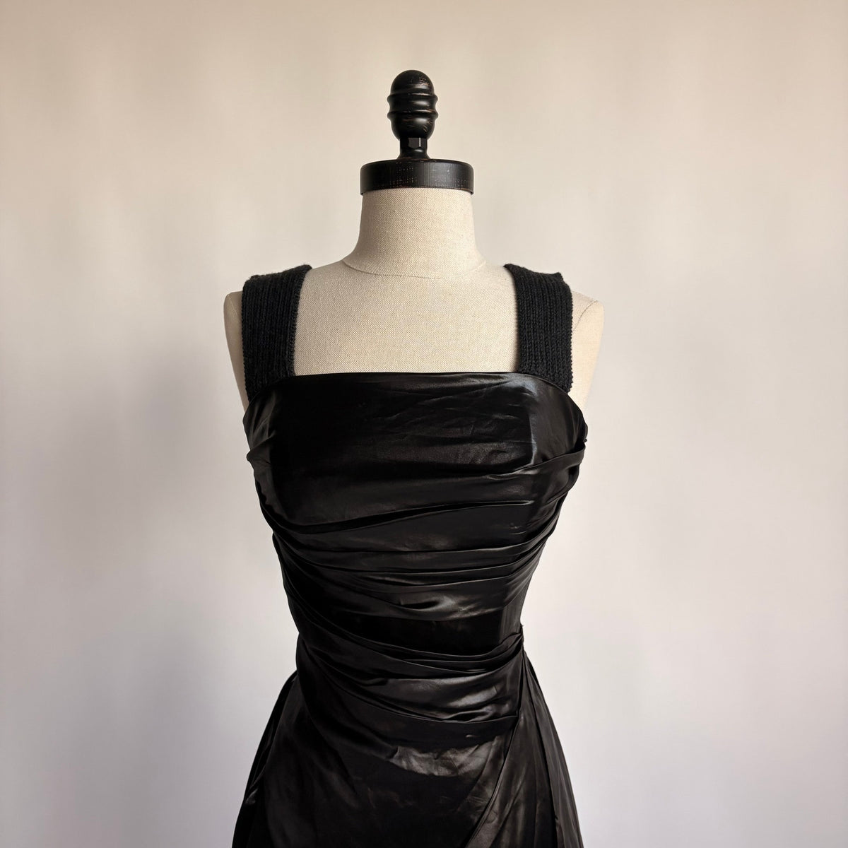 Prada Black Draped Tech Satin A-Line Cocktail Dress - SS 2006