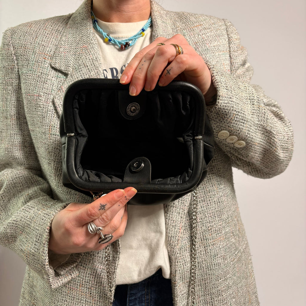 Steve Madden Bnikki Bag - Black Vegan Leather with Silver Chain