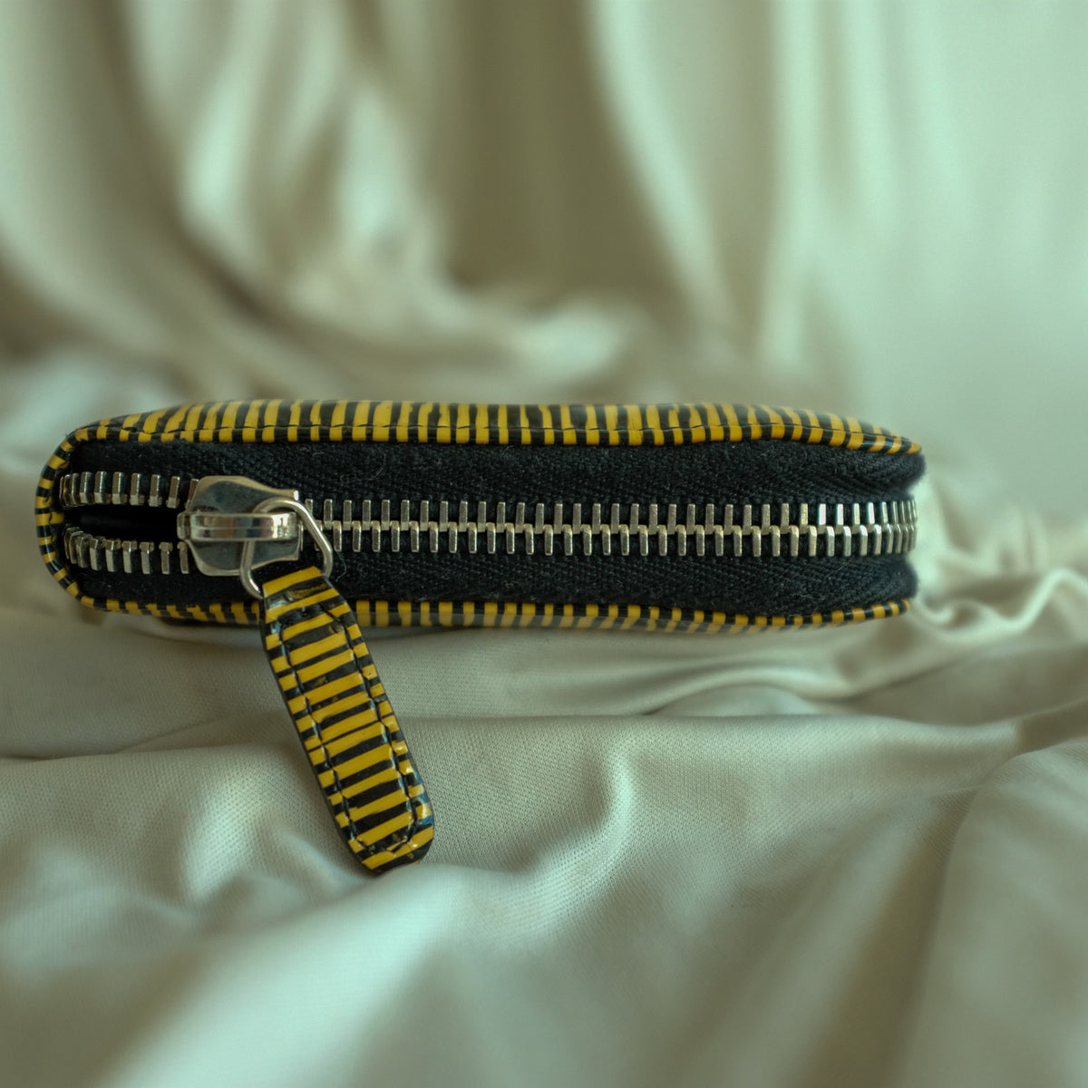 Chanel Patent Leather Striped Long Wallet - Black & Yellow