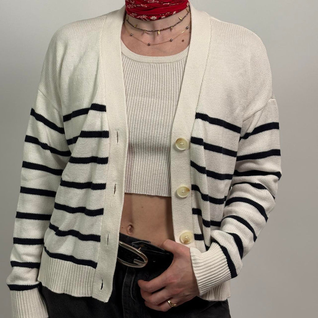 The Loft Navy & White Striped Cardigan | Classic Cotton