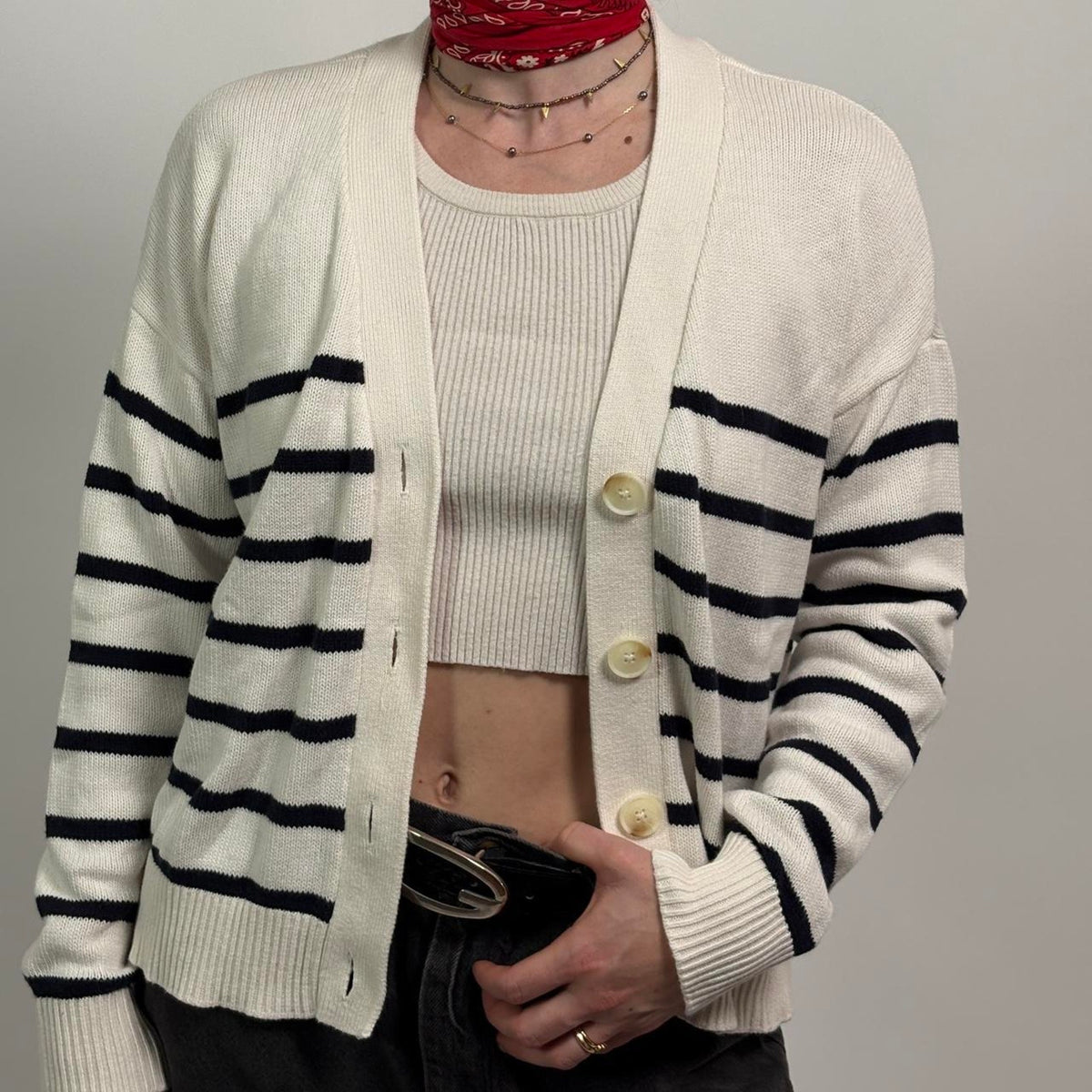 The Loft Navy & White Striped Cardigan | Classic Cotton