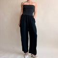 Chaus Black Ribbed Tube Top Jumpsuit - Wide Leg, Pockets, 90s Vintage, Size Small