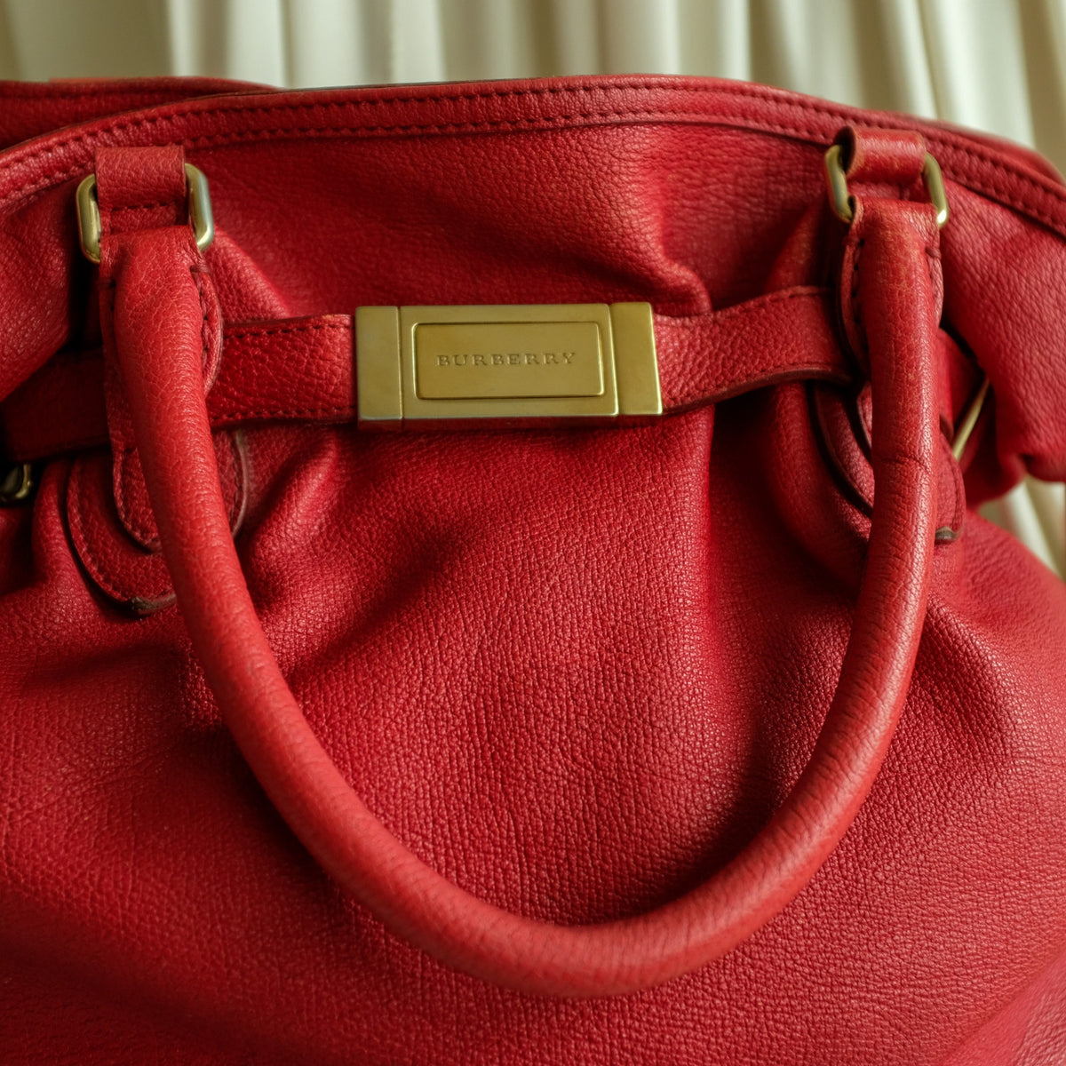 Burberry Red Leather Hobo - Gold Hardware, Crossbody, Made in Italy