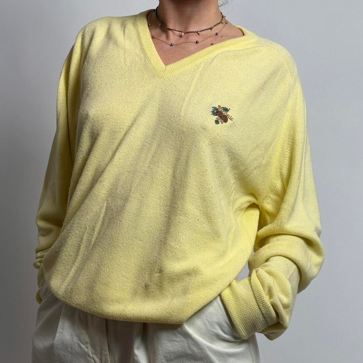 Vintage Yellow Taconic 1896 Izod V-Neck Sweater Taconic patch - Mens Large