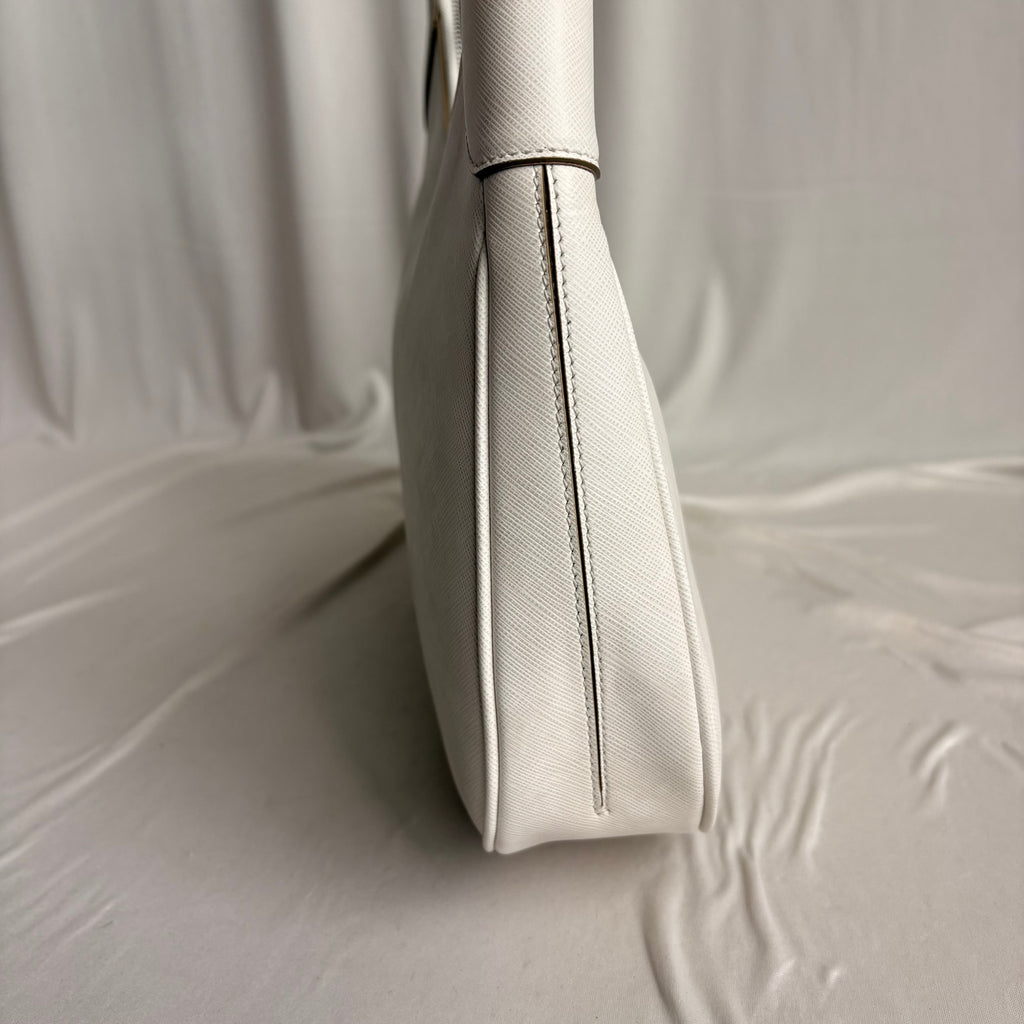 Ferragamo Gancini Romana Hobo Bag - White Saffiano Leather