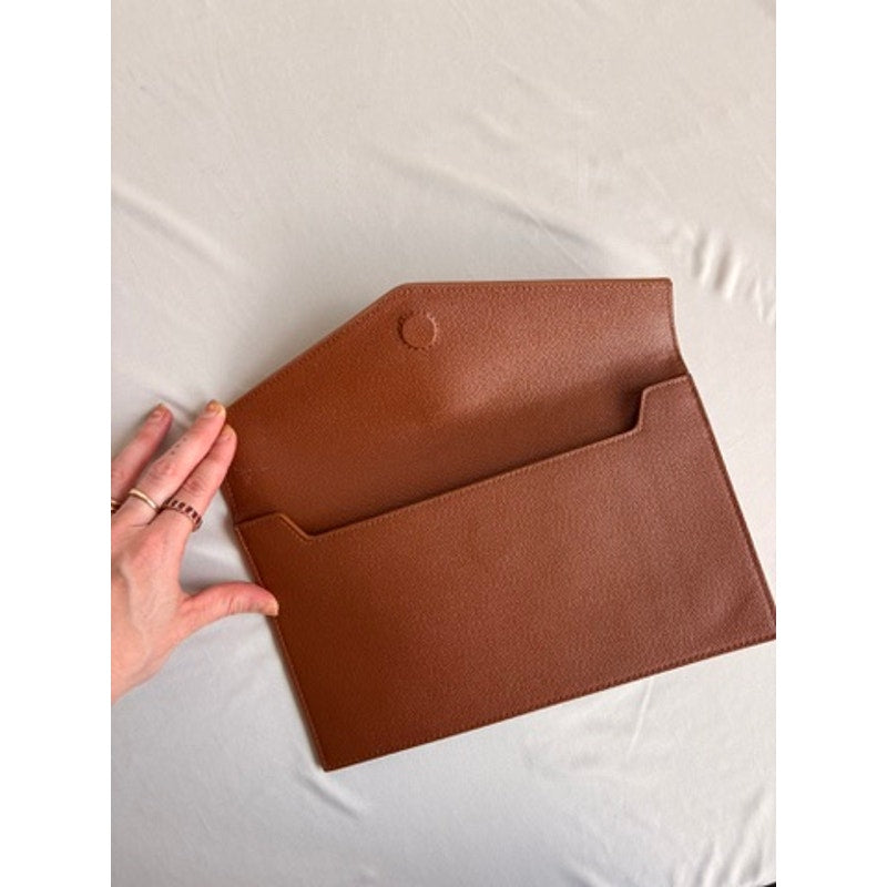 Saint Laurent Uptown Pouch - Brown Grained Leather