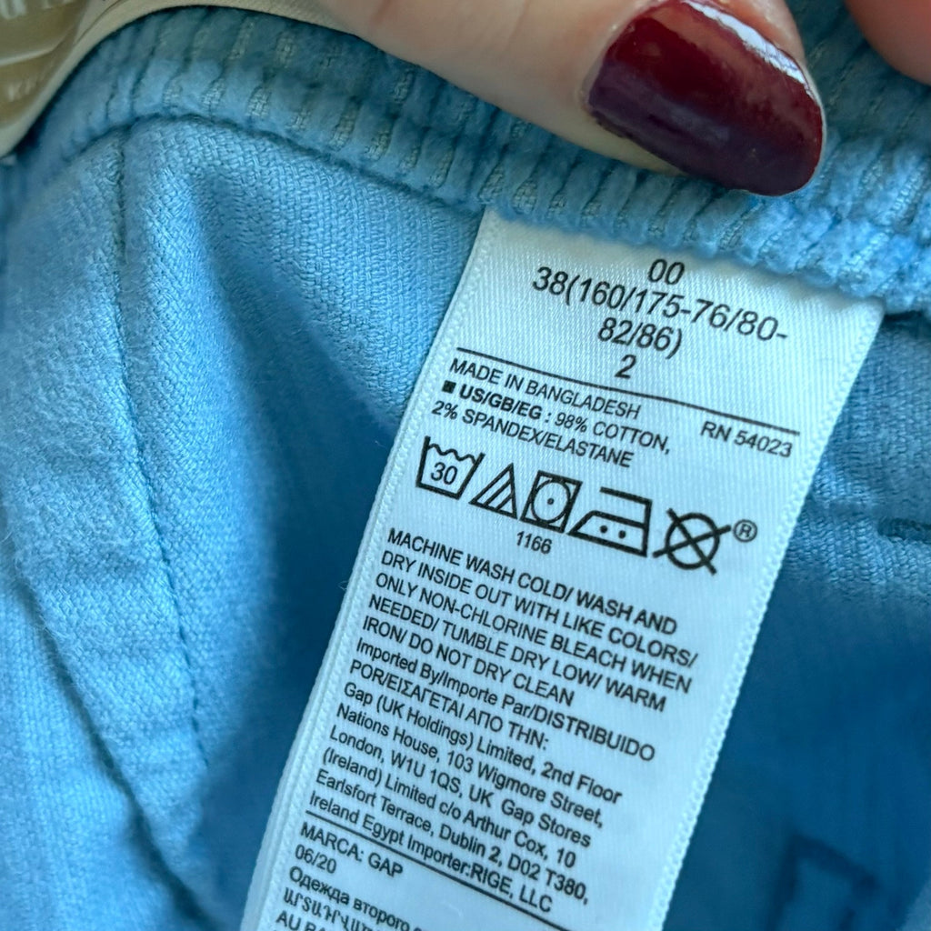 Gap Baby Blue High-Waisted Corduroy Pants - Wide Leg, 00, Y2K