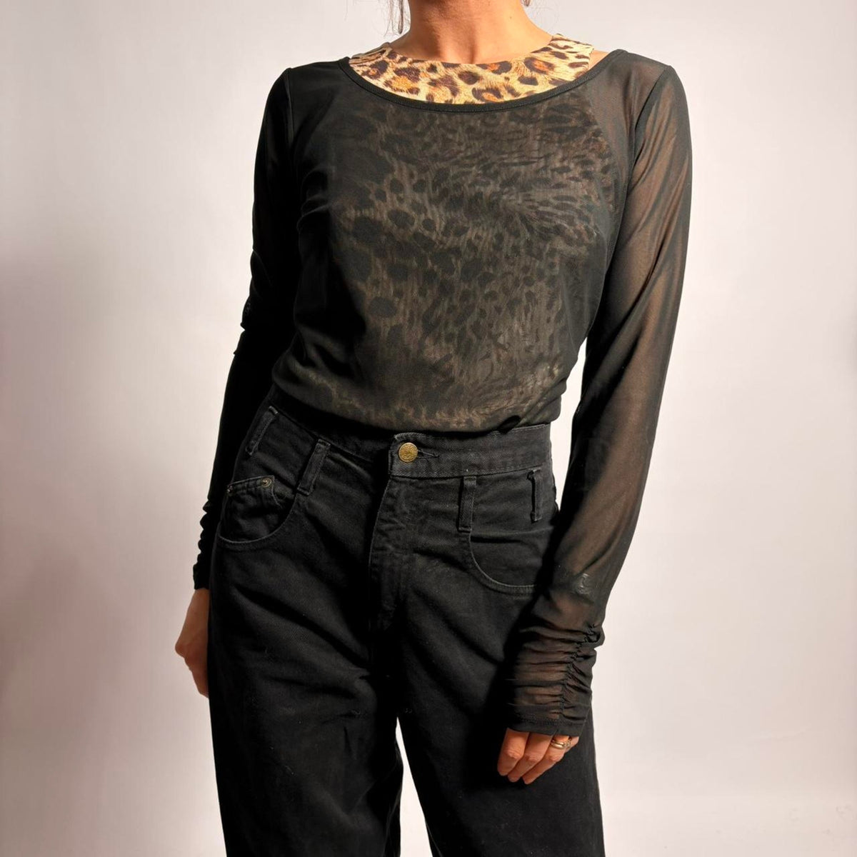 Venus Black Mesh Layered Top - Medium