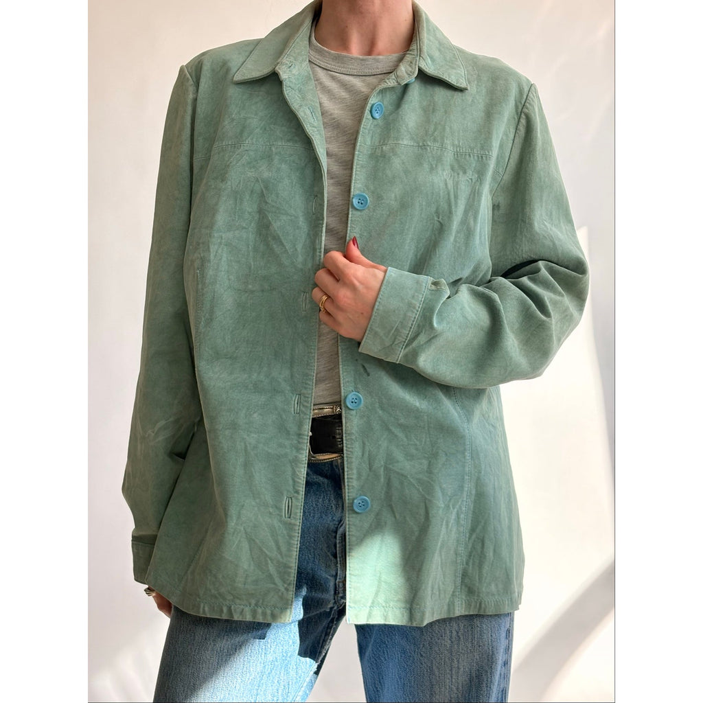 Bernardo Sea Foam Green Suede Button-Down Shirt/Jacket