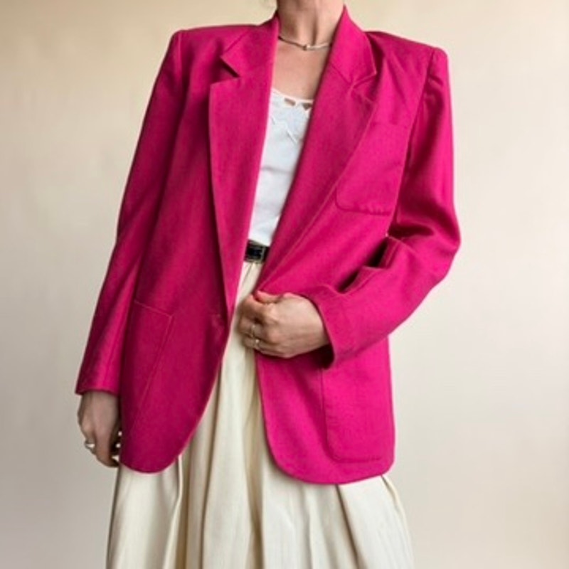 Lloyd Williams Fuchsia Blazer - Padded Shoulders, Single Button, 80s Office Siren, Size 4