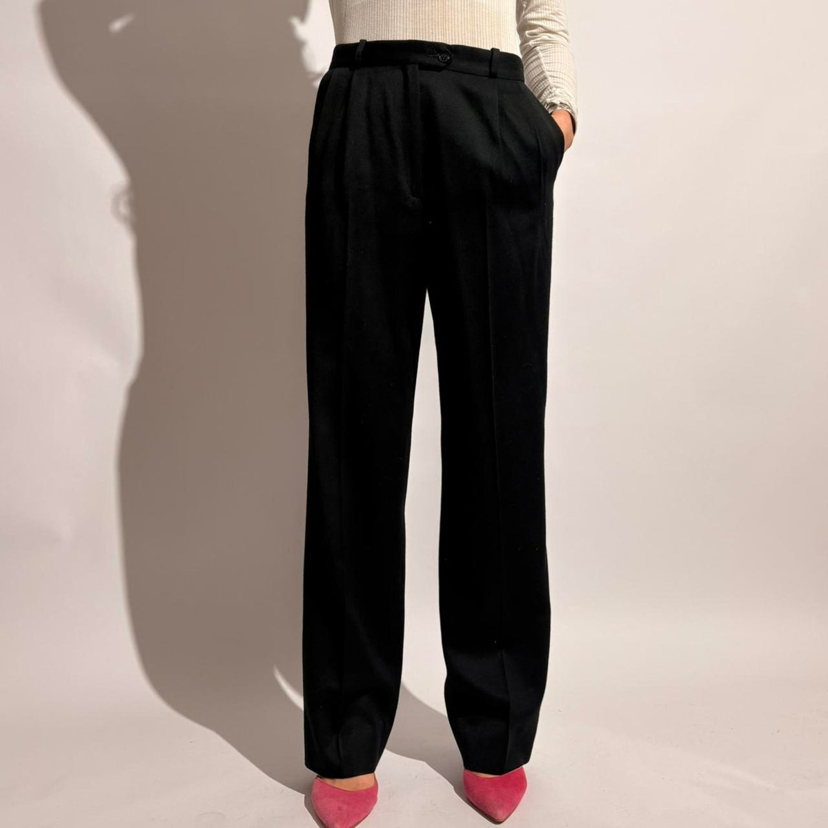 Italian Wool High-Waisted Tuxedo Pants - Fits Size 2