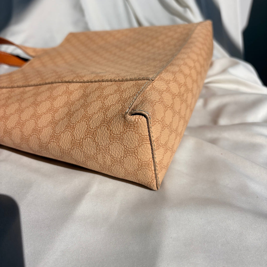 Vintage 90s Celine Triomphe Canvas Tote Bag - Tan Leather Trim