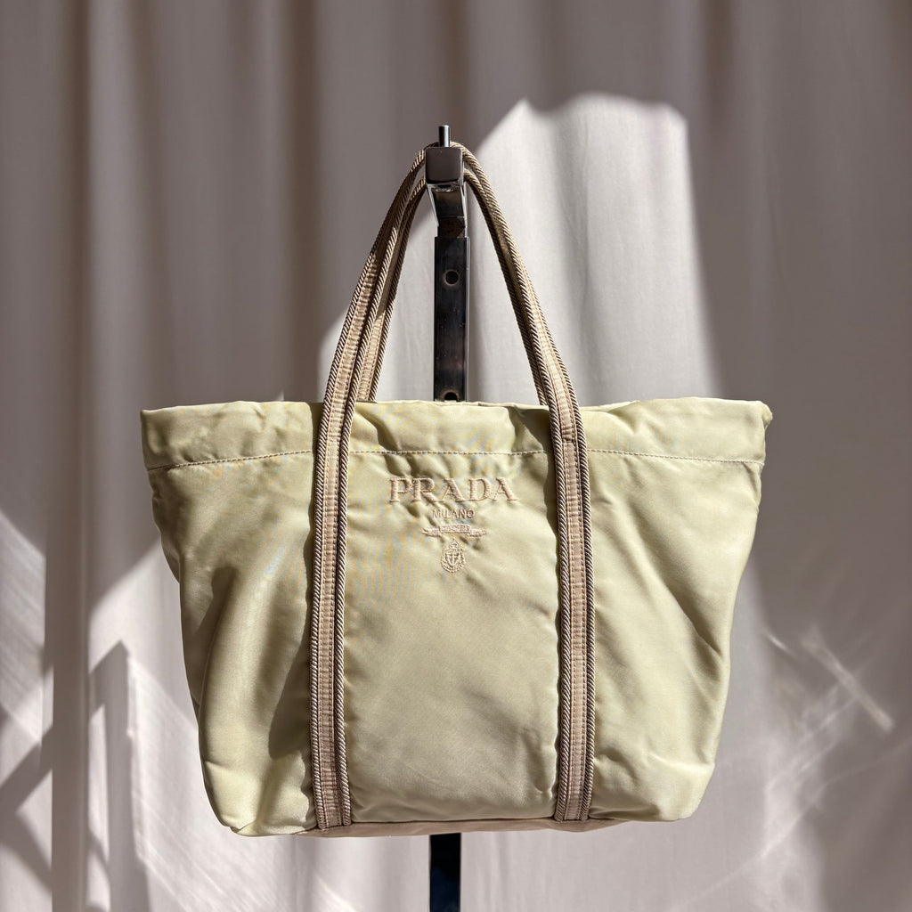 Vintage Prada Tessuto Marchio Nylon Rope-Trim Tote, Sage