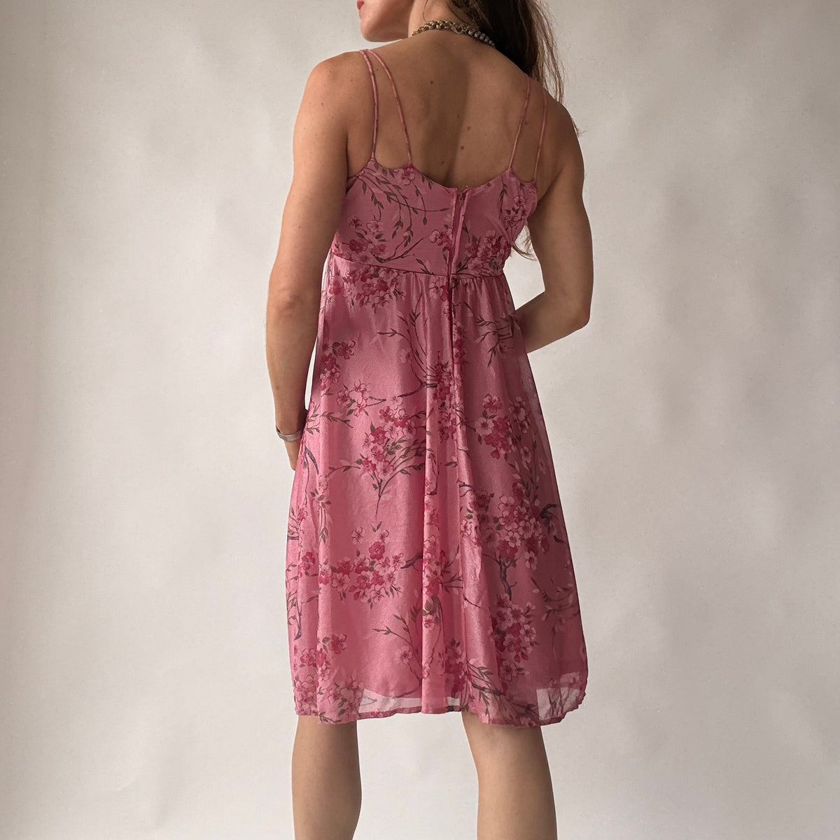 Vintage Y2K Pink Cherry Blossom Print Babydoll Dress