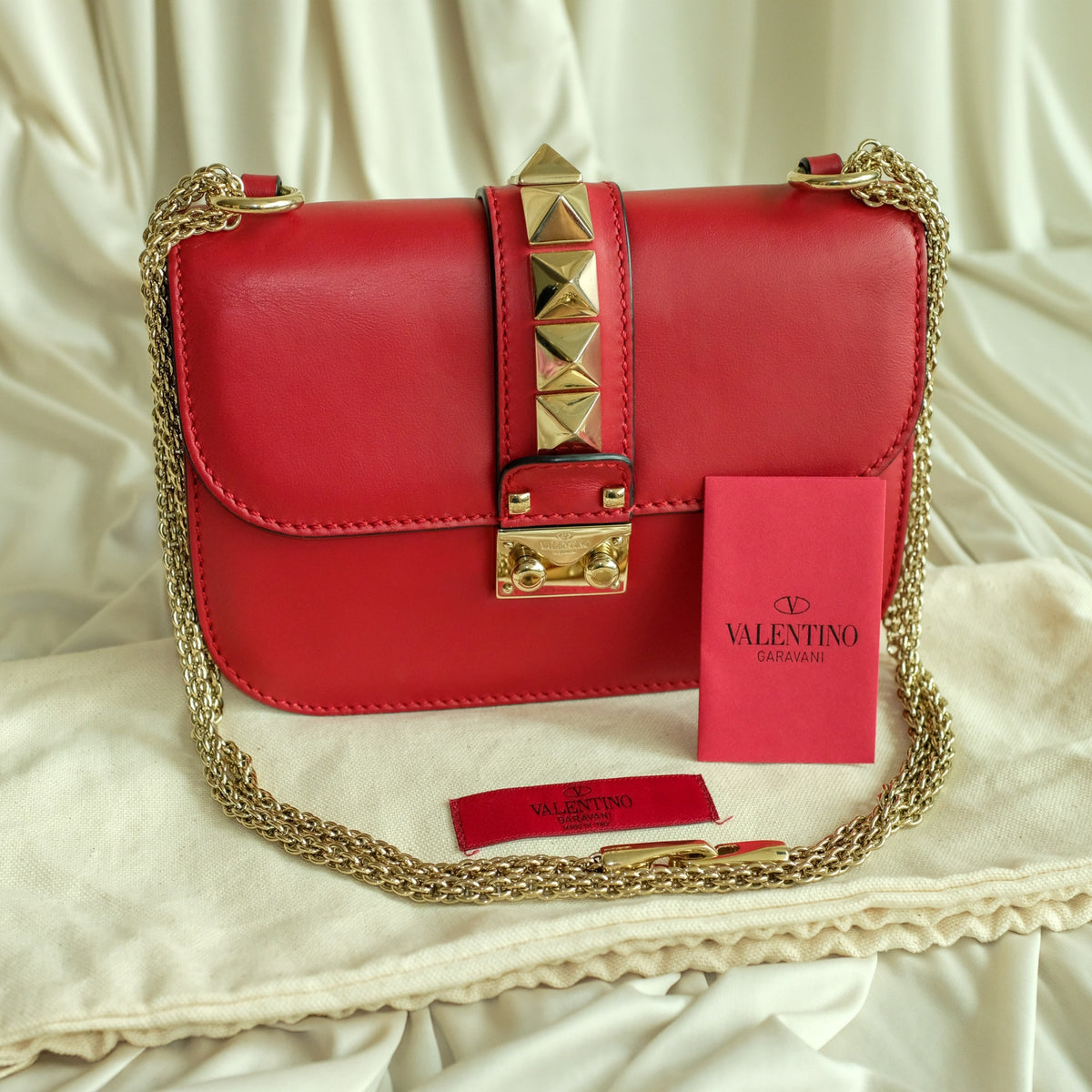 Valentino Garavani Glam Lock Rock Stud Red Shoulder Bag