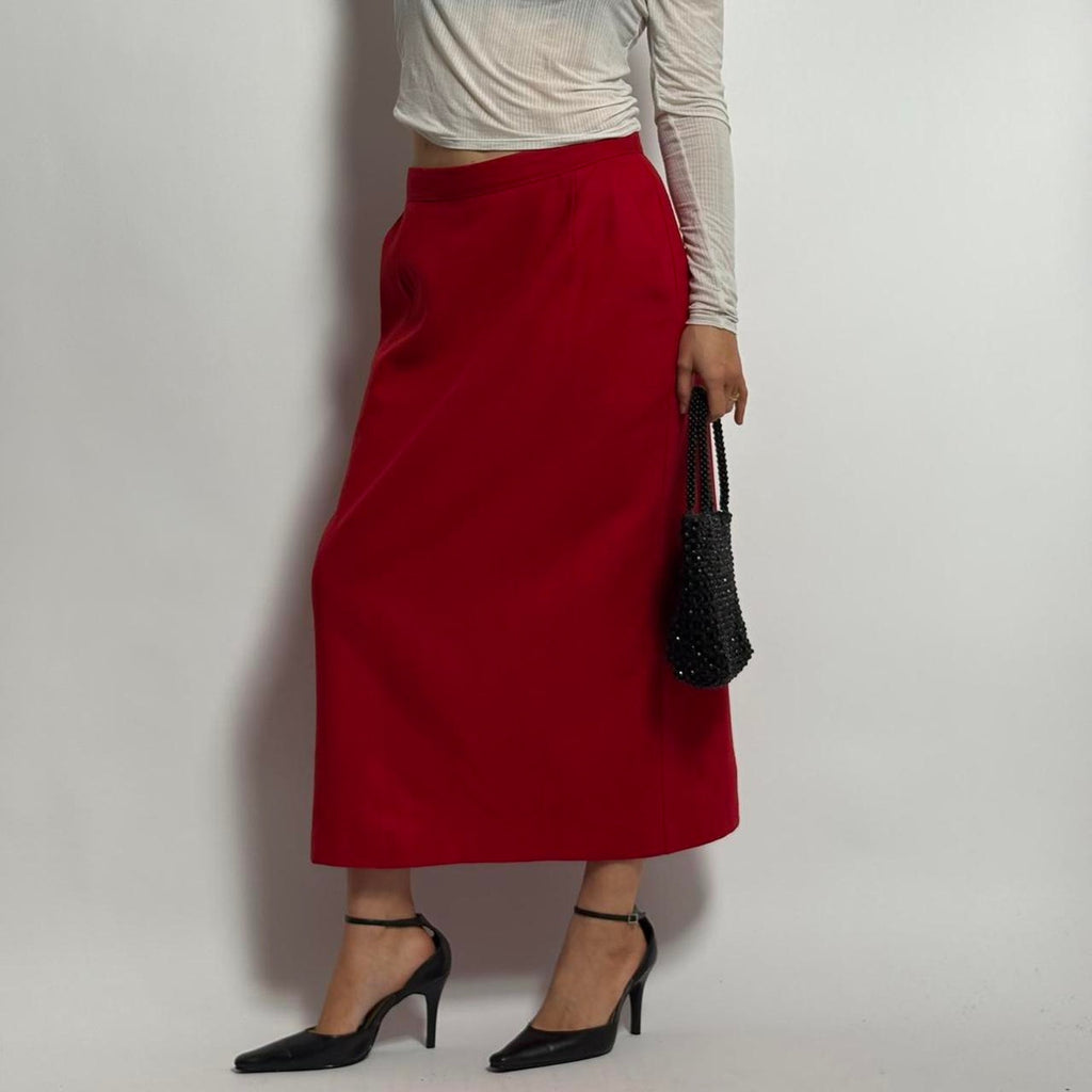 Vintage Lodge Classics Wool Red Midi Skirt - Size 12