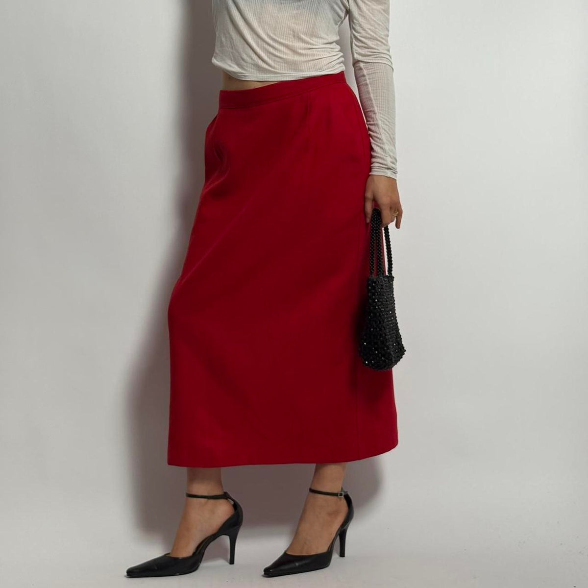 Vintage Lodge Classics Wool Red Midi Skirt - Size 12