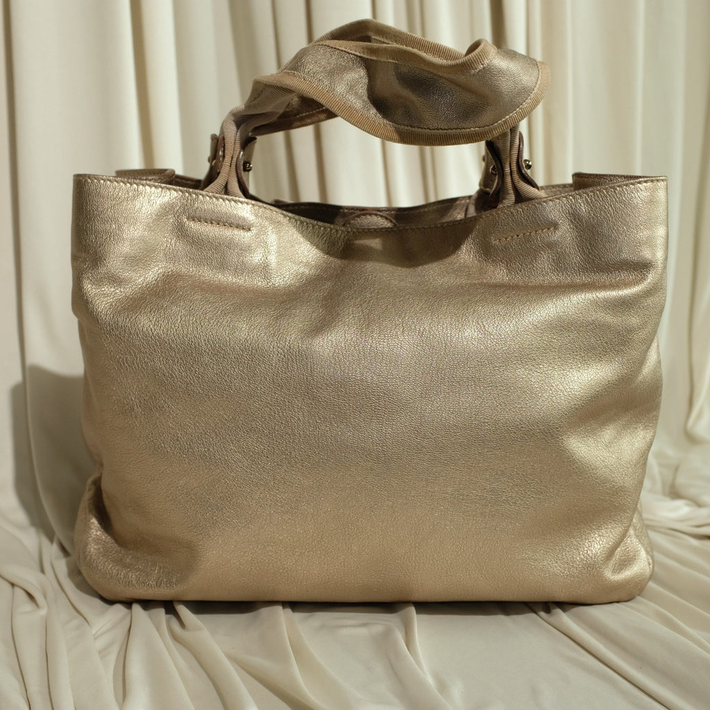Salvatore Ferragamo Metallic Bronze Leather Miss Vara Bow Tote