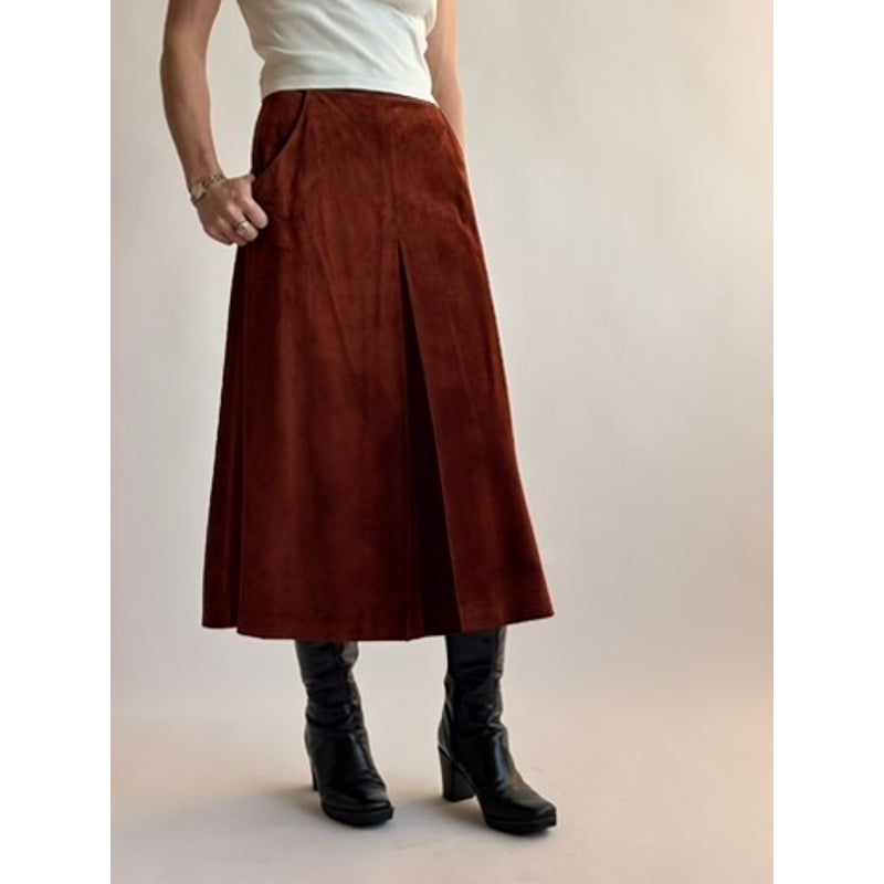 Vintage Burnt Orange Genuine Suede Midi Skirt