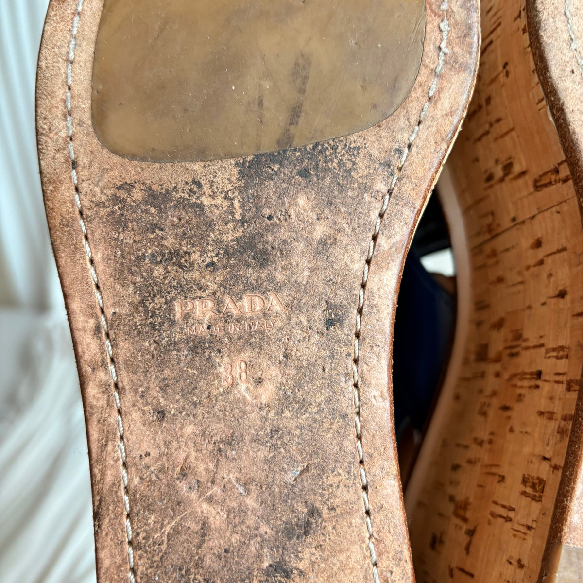 Prada Crisscross Blue Leather Wedge Sandals - EU 38 / US 7