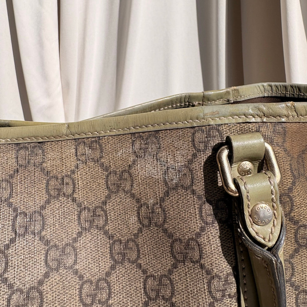 Gucci GG Supreme Olive Green Trim Joy Tote Bag
