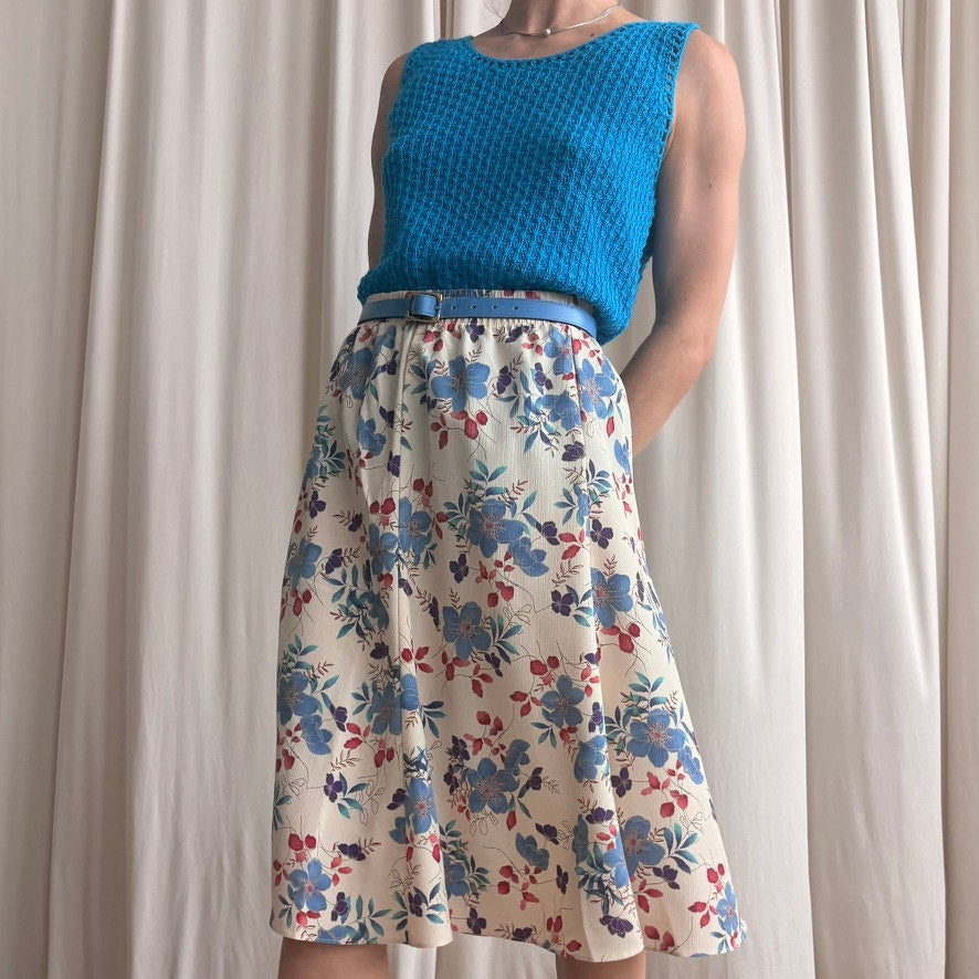 Maggie Sweet Floral Midi - Cream, Blue & Pink - Petite Large