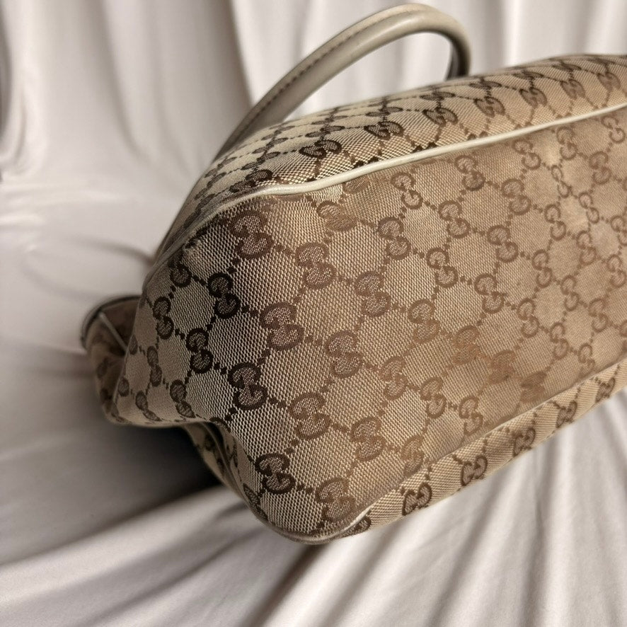 Gucci Sukey Bag Beige GG Monogram Canvas Tote with Cream Leather Handles