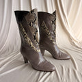 Bruno Magli Color-Block Mid-Calf Boots -  Grey & Snakeskin, EU 36