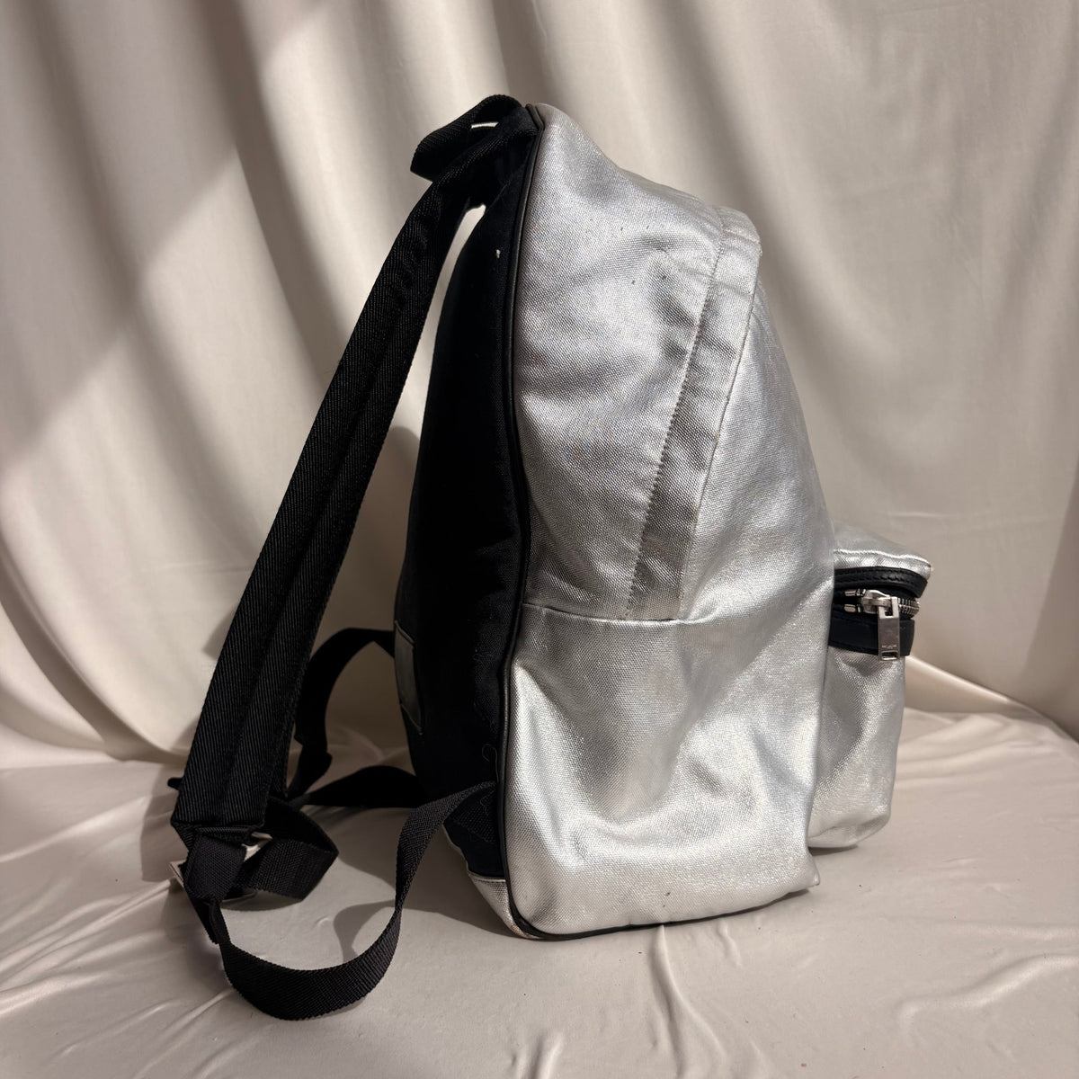 Saint Laurent Silver Metallic Leather City Backpack, 2017