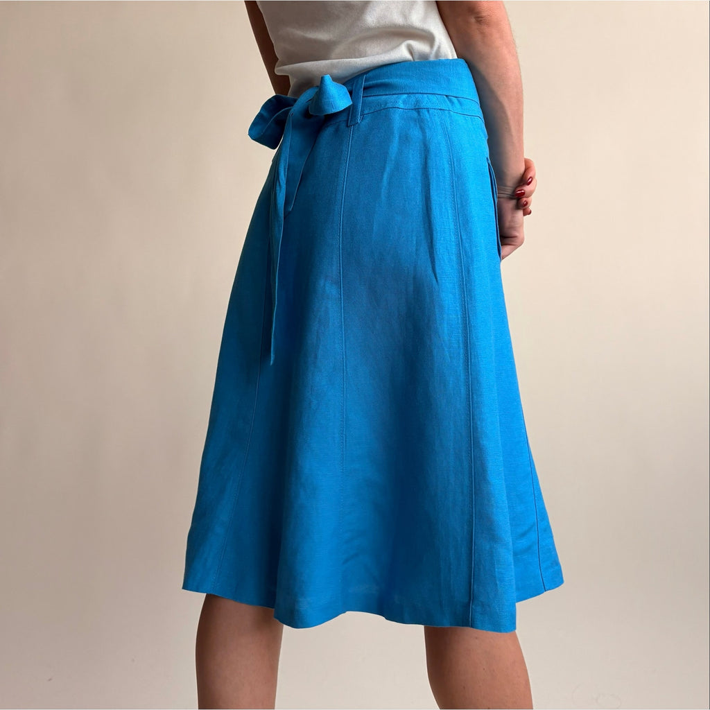 Ann Taylor Turquoise A-Line Skirt - Linen Blend, Utility Pockets, Belt, Size 0