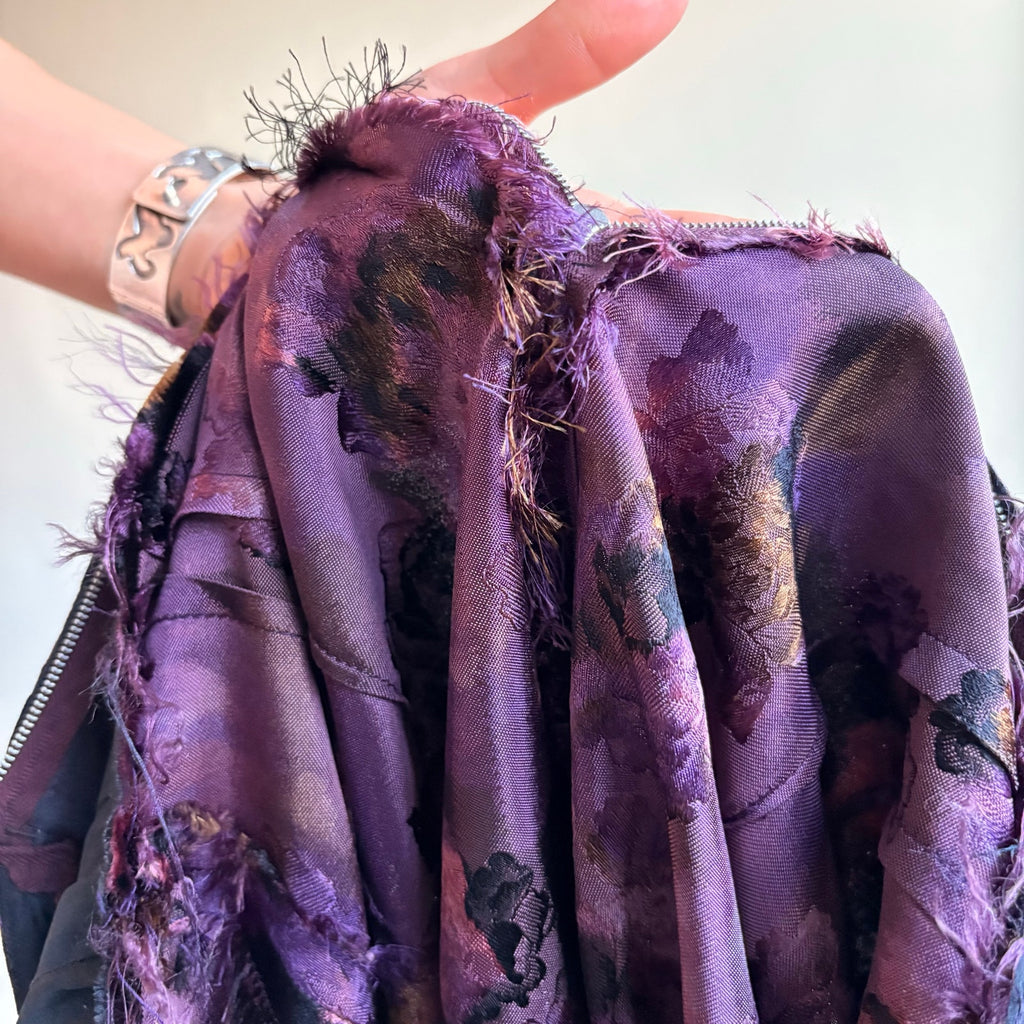 Dark Purple Floral Jacquard Maxi Gown - Boat Neck, Handmade, Fits Size 2