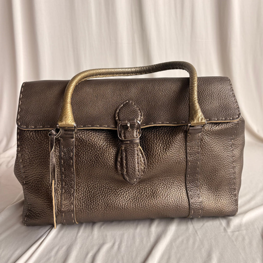 Fendi Selleria "Linda" Metallic Bronze/Pewter Leather Bag - 2006 Collection