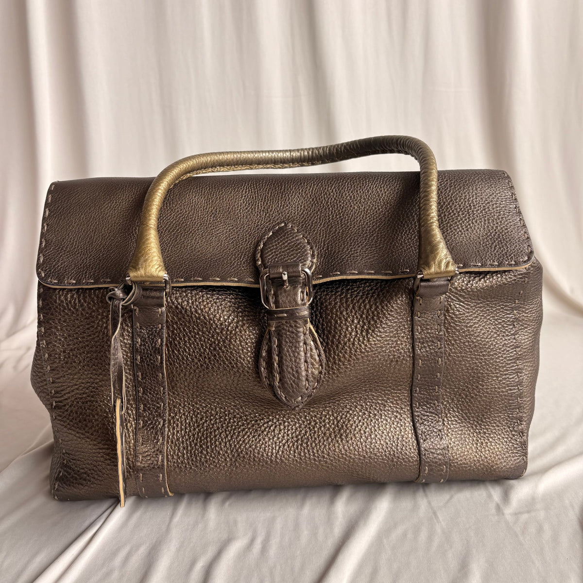 Fendi Selleria "Linda" Metallic Bronze/Pewter Leather Bag - 2006 Collection