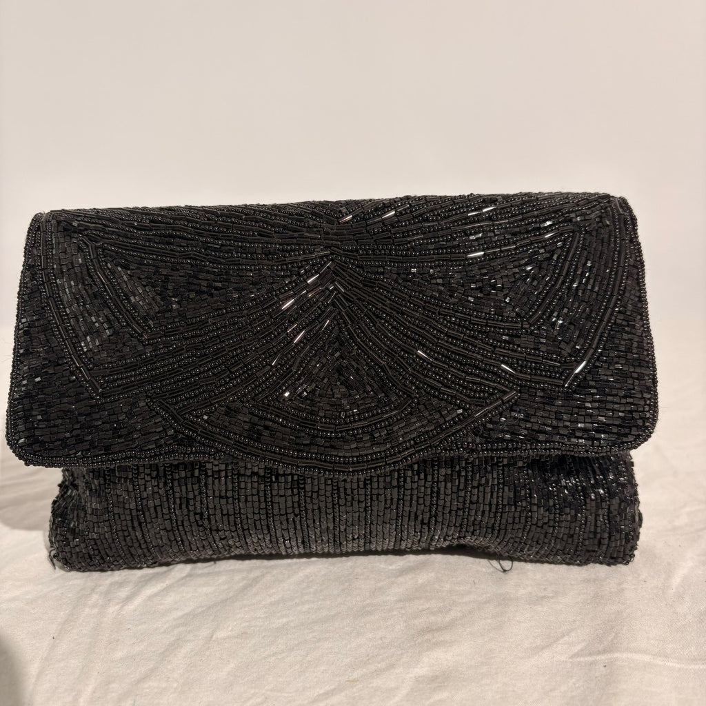Vintage Magid Black Beaded Clutch - 8"x5"
