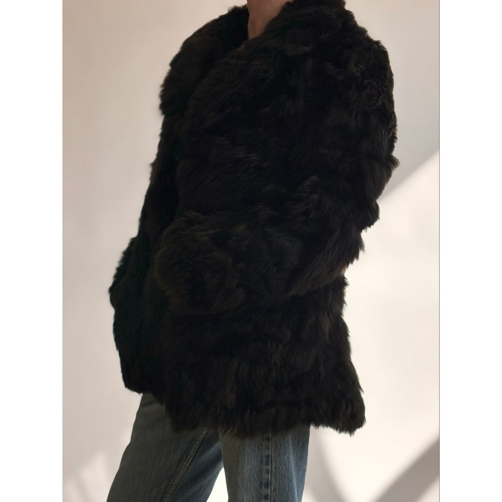 Vintage 1970s Black Lamb Fur Coat