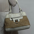 Vintage Dana Buchman Straw &  White Leather Tote
