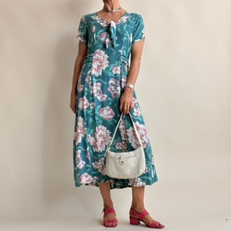 April Cornell Green & Pink Tropical Floral Dress -  Size M