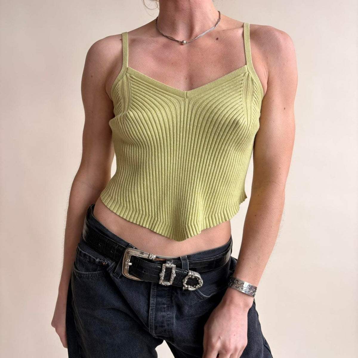 Pink Rose Green Cardigan Tank  Set - Size Medium