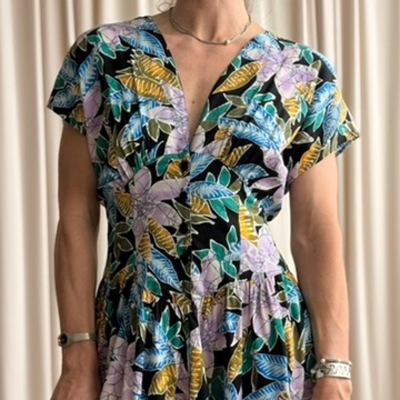 Milanzo Tropical Floral Shirt Dress - 80s/90s - Size 9/10 (Fits S)