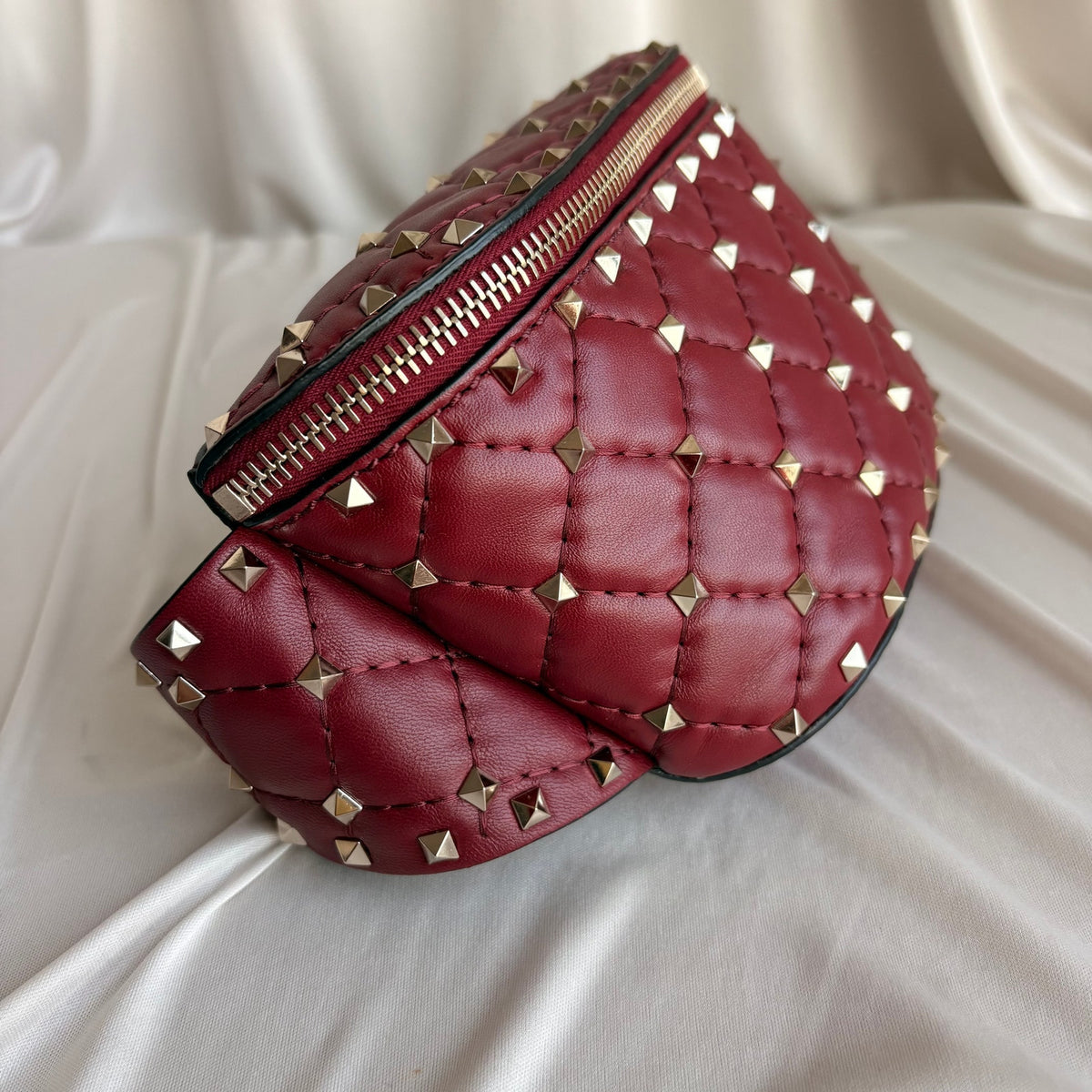 Valentino Rockstud Red Leather Belt Bag - Gold Studs