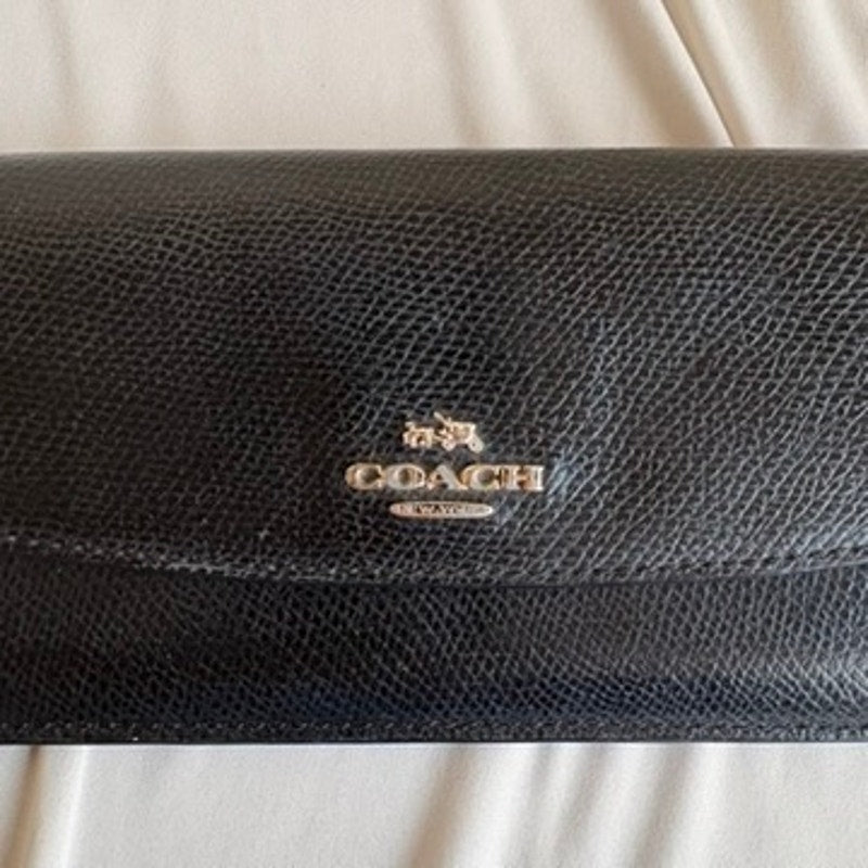 Coach Slim Envelope Wallet - Black, Crossgrain Leather, 8 Card Slots