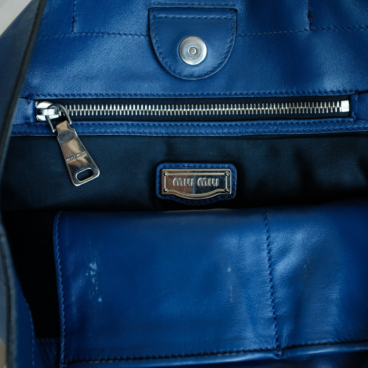 MIU MIU Vitello Soft Leather Shopping Tote Bag - Blue & Navy Two-Tone w/ COA