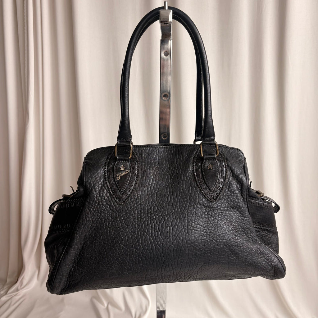 Fendi Black "Etnico Du Jour" Pebbled Calf Leather Handbag