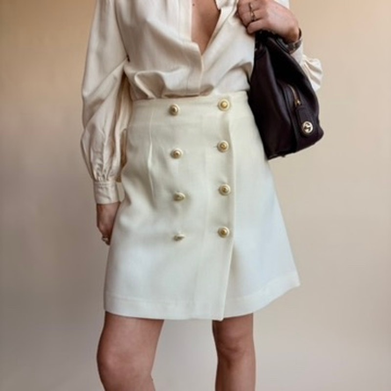 Surabaya Ivory A-Line Mini Skirt - Made in France, Size 38 (Fits 2)