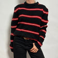 Vintage INC Black, Red and White Striped Rugby Sweater- XL
