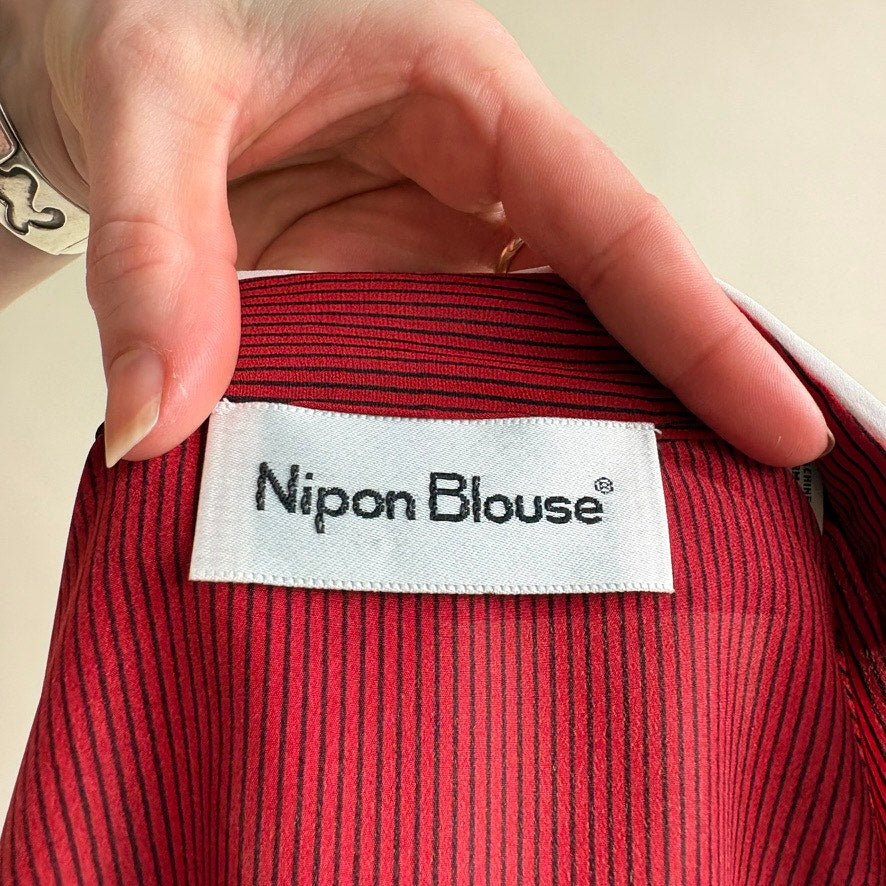 Albert Nipon Claret Pintuck Blouse - Peter Pan Collar, Puff Sleeves, Size 4