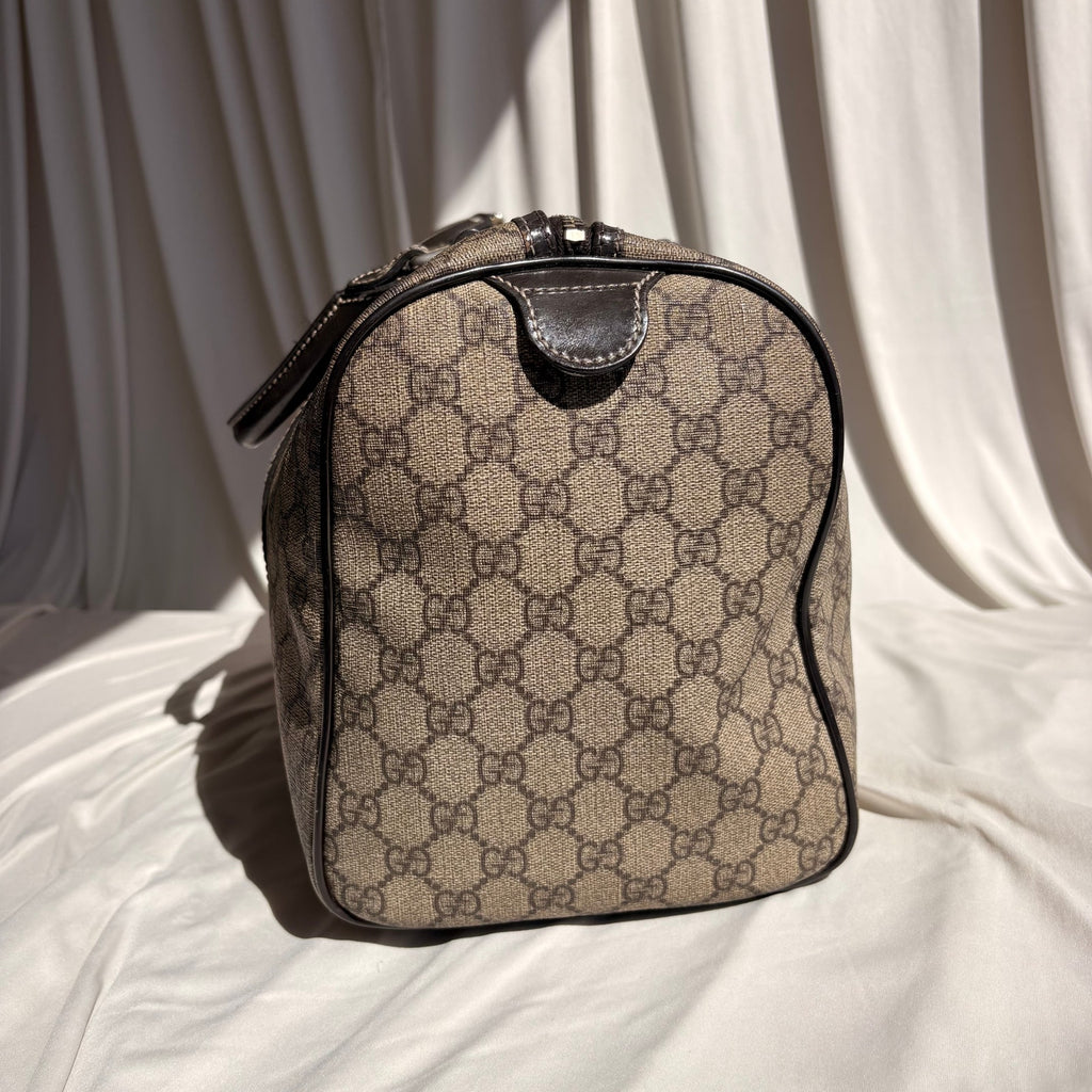 Gucci Joy Boston Bag - GG Supreme Coated Canvas, Dark Brown Patent Leather Trim