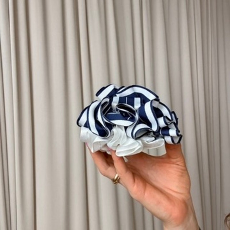 Blue & White Nautical Ribbon Hair Clip - Retro, 4"
