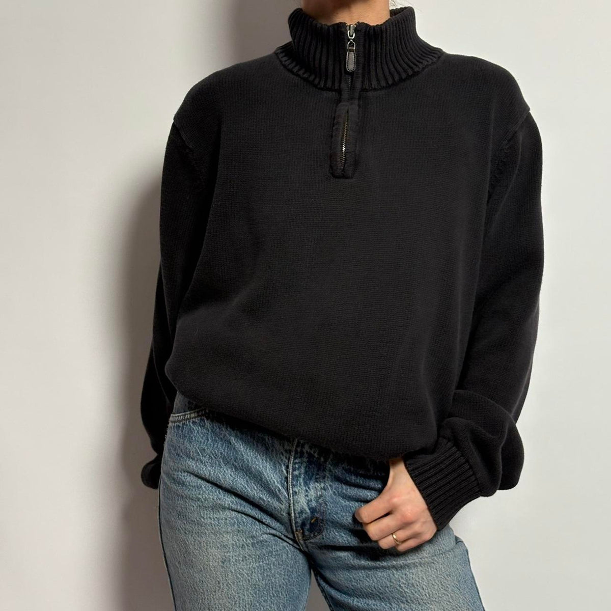 Vintage llbean black quarter zip